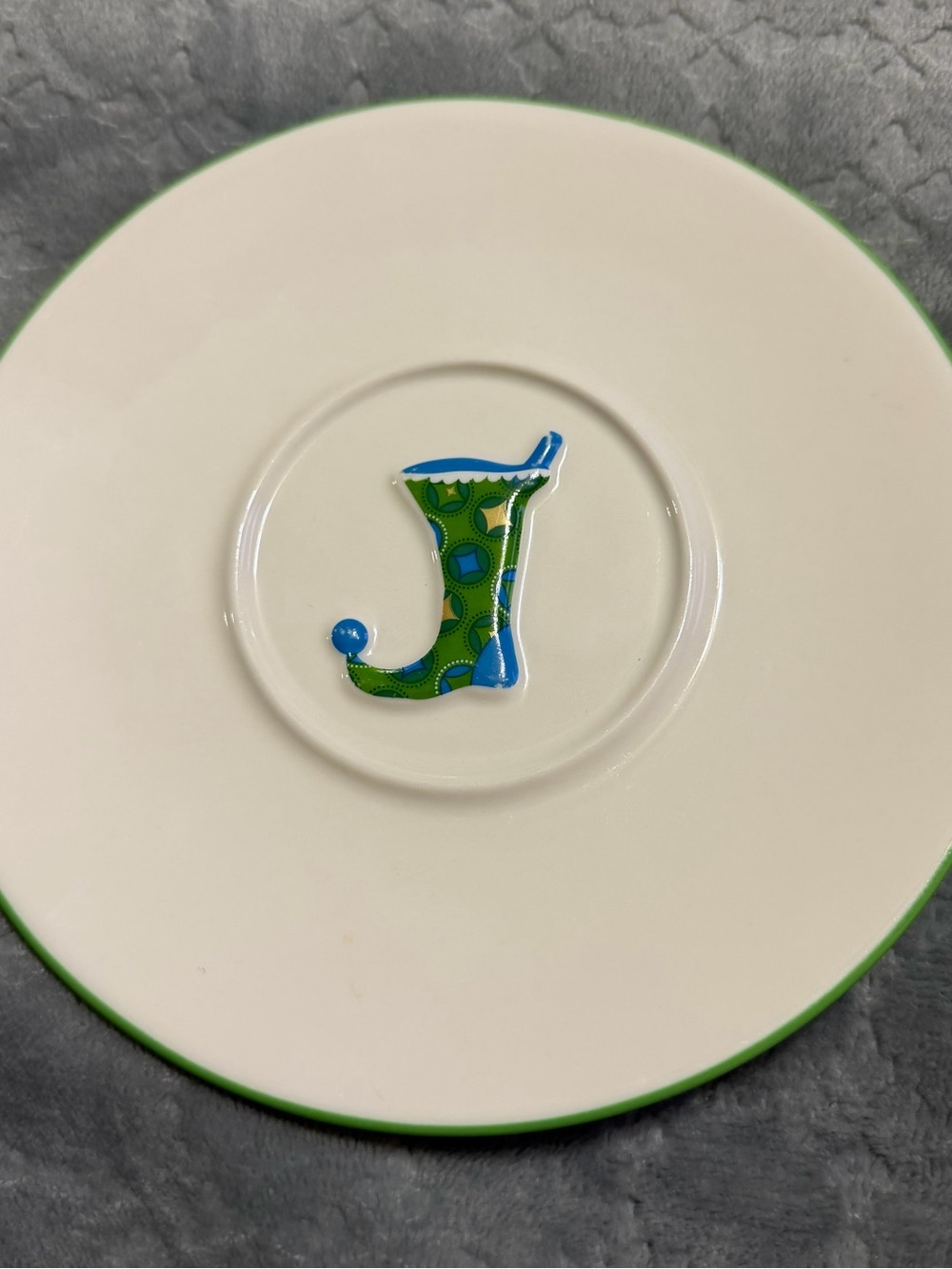 Vintage Starbucks Green and Blue Ceramic Plate with 'J' Motif